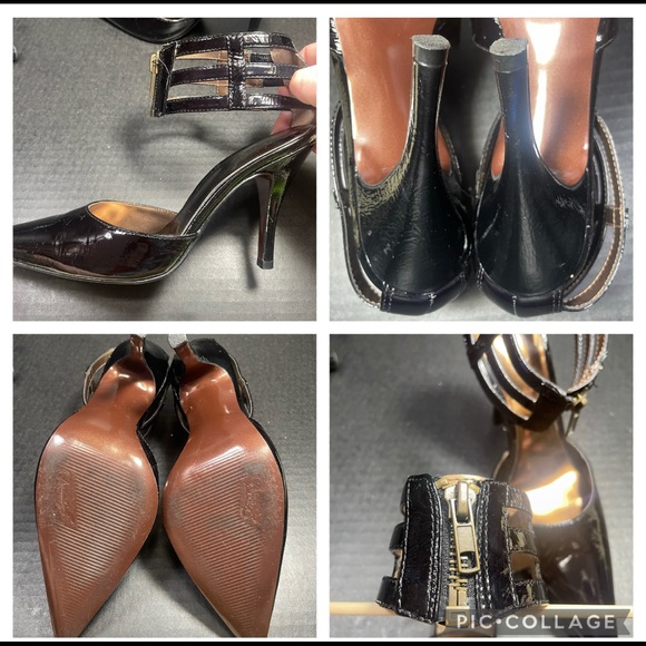 Carlos Santana Black Patent zip up 3 strap ankle heels 5.5M Excellent PRICE FIRM - Picture 7 of 14